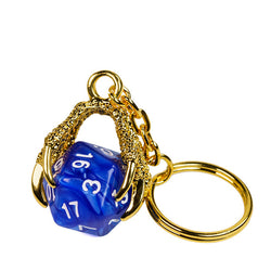 Claw Blue D20 Keychain Featuring Gold Metal Dragon Claw + d20 (Online Only)