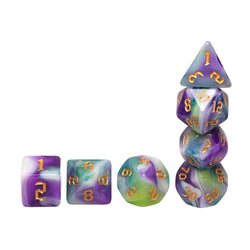 Siberian Iris 7-Dice Set Purple/White/Green w/Gold Numbers Dnd Dice Set (Online Only)