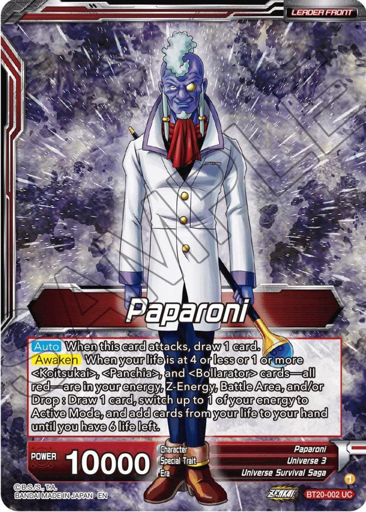 Paparoni // Warriors of Universe 3, United as One (BT20-002) [Power Absorbed] (ONLINE ORDER ONLY)