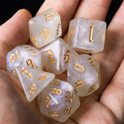 Glitter Party White Glitter Dice (Gold font) 7-Dice Set RPG DND (Online Only)