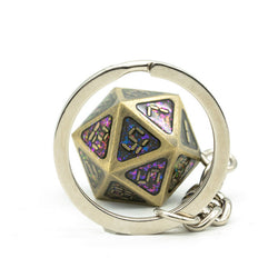 Metal D20 w/ Purple Glitter Keychain Analogue Font d20 (Online Only)
