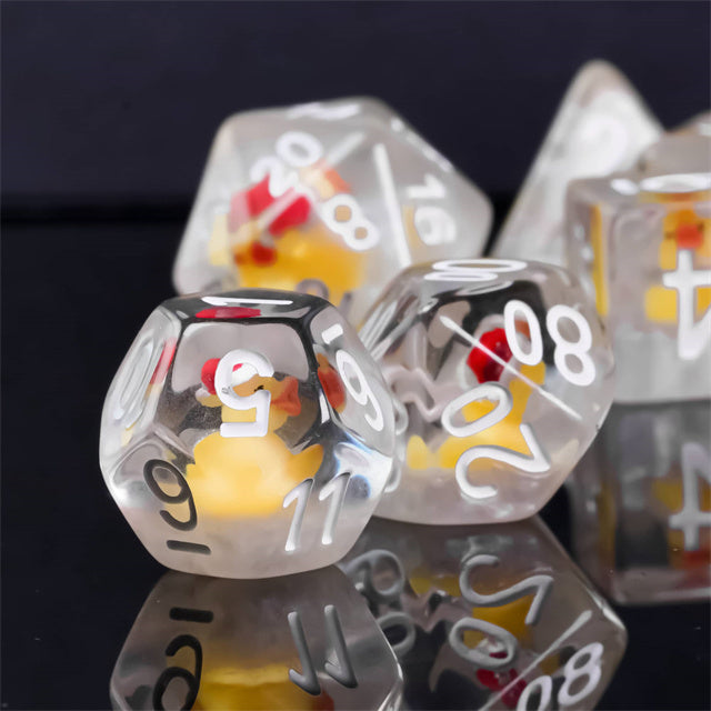 Yellow Duck Red Hat 7-Dice Set w/White Numbers Dnd Dice Set (Online Only)