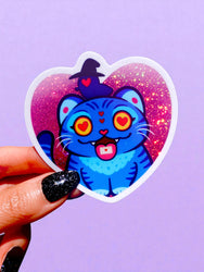 Funny Vinyl Sticker – Demon Kitty – Glitter Holographic Sticker (ONLINE ORDER ONLY)