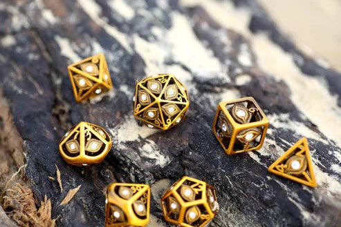 Dragon's Eye Hollow Metal Dice Set - White Gems (ONLINE ORDER ONLY)