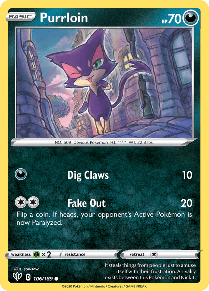 Purrloin (106/189) [Sword & Shield: Darkness Ablaze] (Online Only)