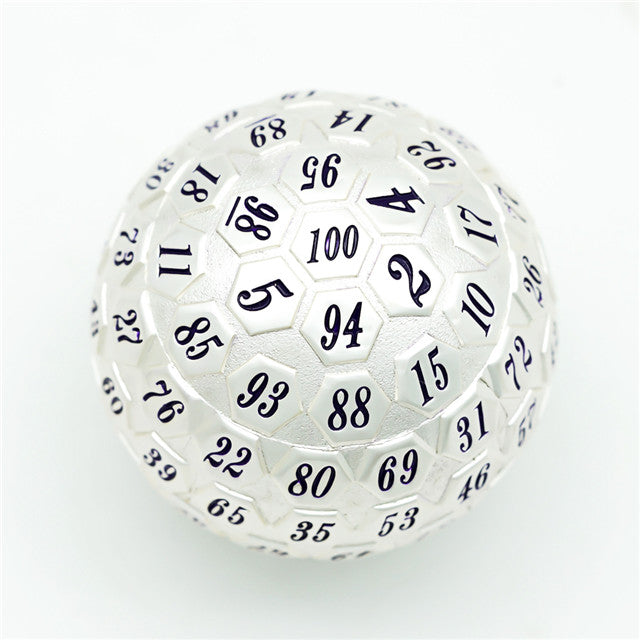 Silver Metal d100 w/ Purple Numbers Dungeons and Dragons RPG (Online Only)