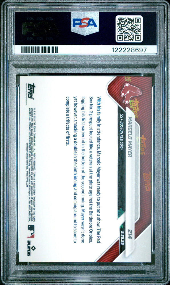 Graded 2025 Topps Now Marcelo Mayer #214 Orange Foil /25 Rookie RC Baseball Card PSA 9 Mint (ONLINE ORDER ONLY)