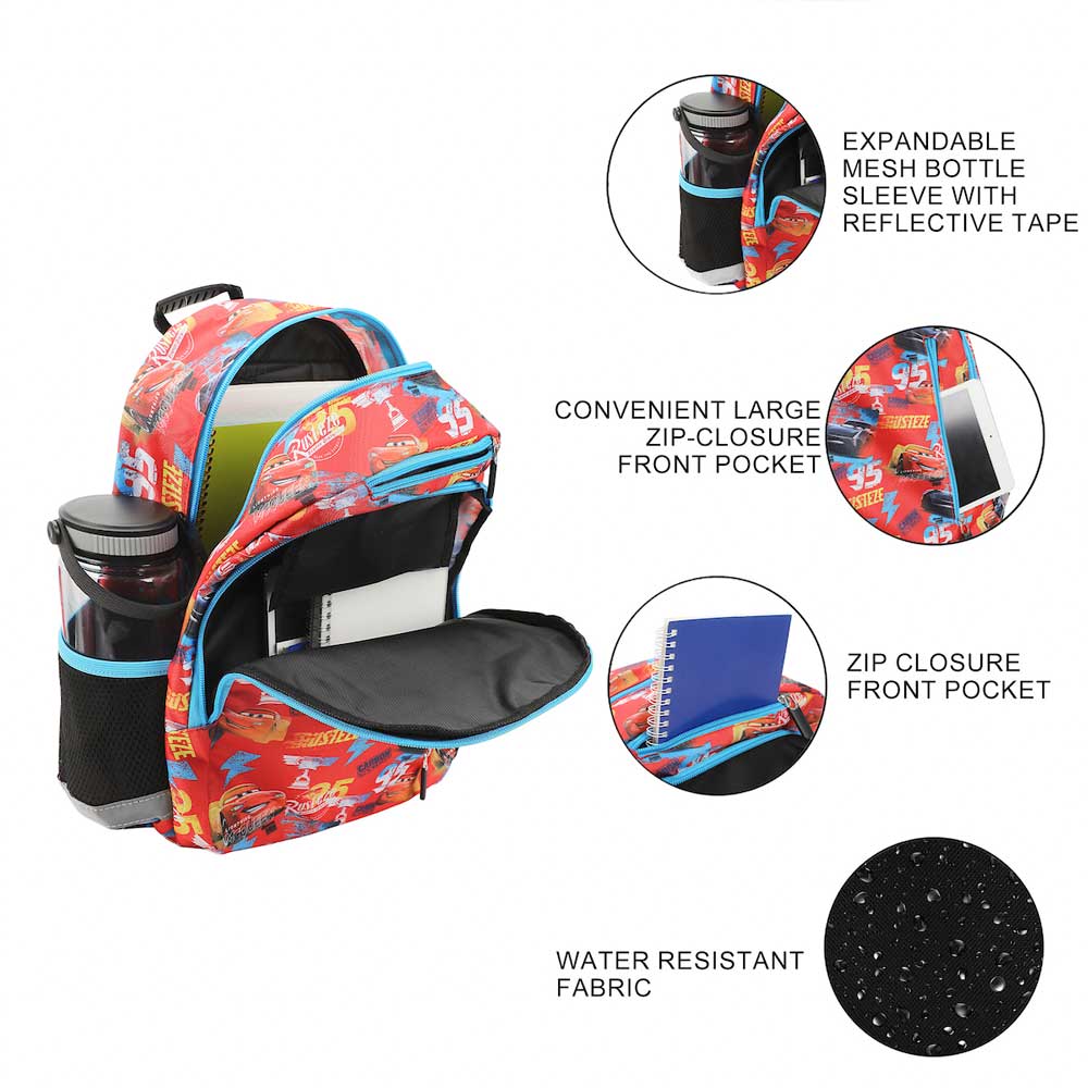 *Collective* Disney Cars Red AOP Print 14-inch Youth Backpack & Insulated Lunch Kit Set (ONLINE ORDER ONLY)