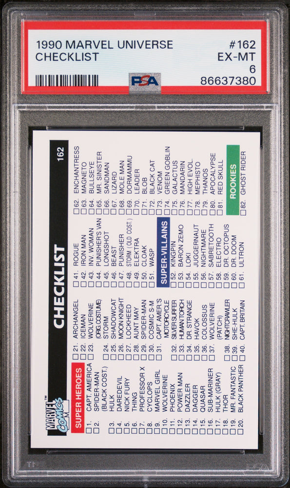 1990 MARVEL UNIVERSE CHECKLIST  #162 - PSA 6 (Online Order Only)