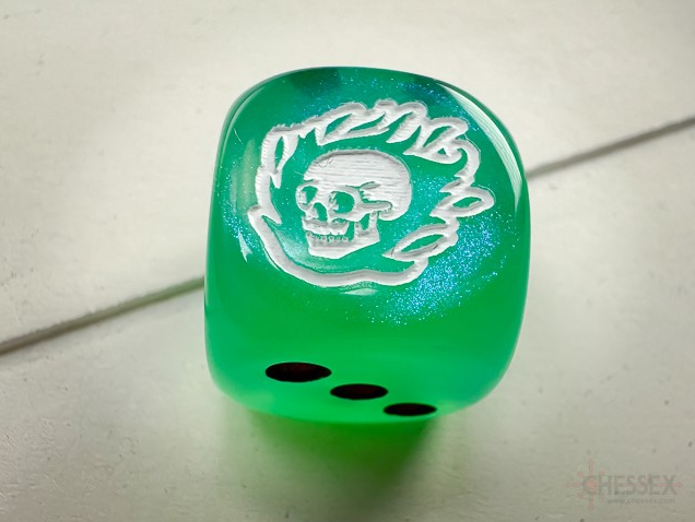 Skull in Flame d6 (Dice colors are filled at random) | Pipped Dice 16mm (Online Only)