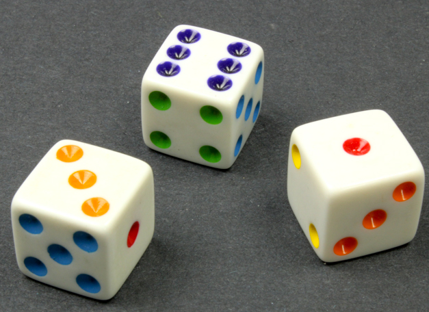 16mm Opaque d6 White/Multi-colored pips | Colorful Novelty Dice (Online Only)
