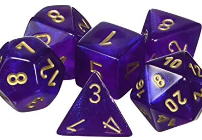CHX 27467 7-Die Borealis Royal Purple w/ Gold Numbers Set 7-Dice Chessex (Online Only)