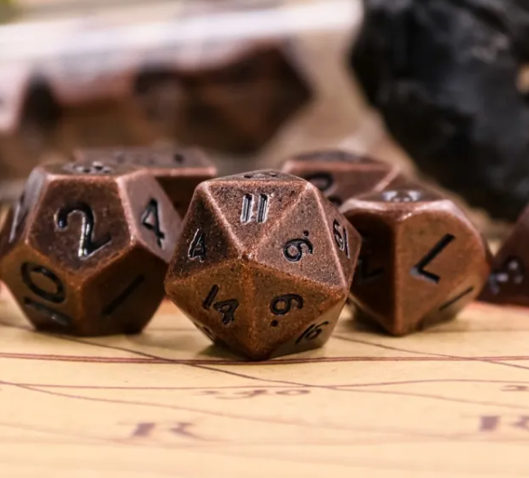 Basic Copper Mini Metal Dice Ancient Effect | (10mm to 15mm) 7-Dice Udixi RPG (Online Only)