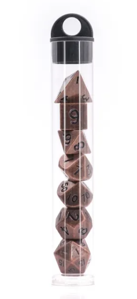Basic Copper Mini Metal Dice Ancient Effect | (10mm to 15mm) 7-Dice Udixi RPG (Online Only)