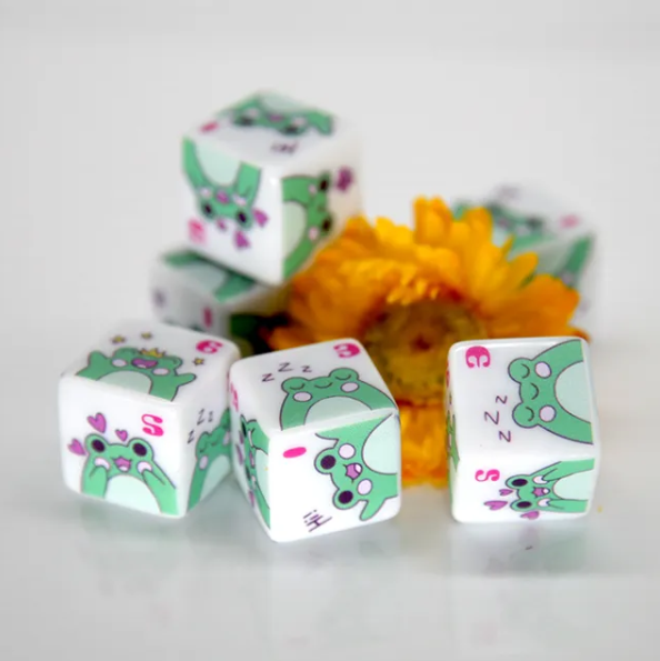 Frog Dice | Printed d6 Dice Featuring Cute Green Frog Numbered (Online Only)