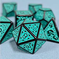 Black with Teal Ink Irregular Pattern Fill | 7-Dice Acrylic Dice Set (Online Only)