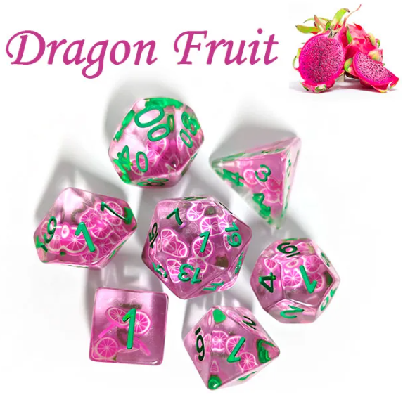 Dragon Fruit Themed Dice | 7-Dice Resin Dice Set Dnd Role Playing Set (Online Only)