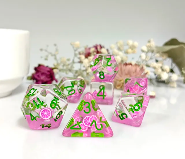 Dragon Fruit Themed Dice | 7-Dice Resin Dice Set Dnd Role Playing Set (Online Only)
