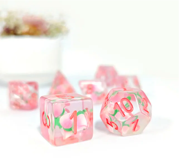 Peach Themed Dice | 7-Dice Resin Dice Set DnD Role Playing Set (Online Only)