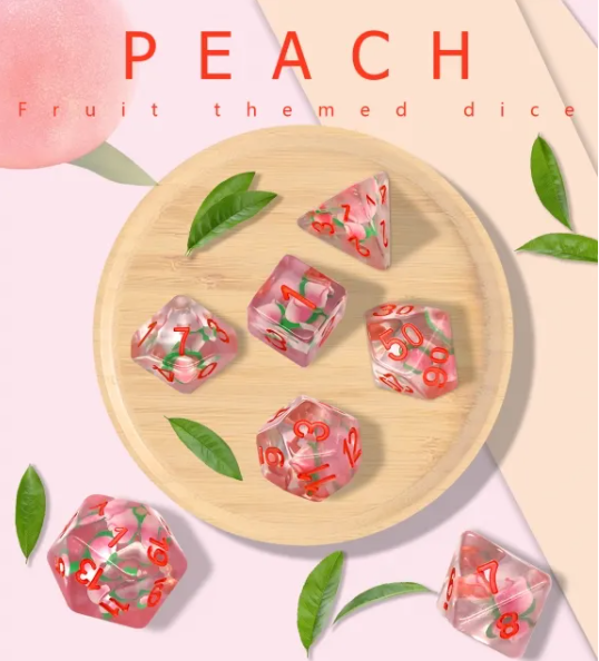 Peach Themed Dice | 7-Dice Resin Dice Set DnD Role Playing Set (Online Only)