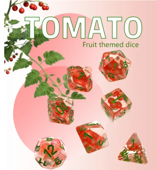 Tomato Themed Dice | 7-Dice Resin Dice Set DND Role Playing Dice (Online Only)