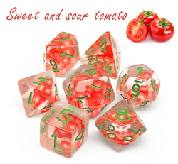 Tomato Themed Dice | 7-Dice Resin Dice Set DND Role Playing Dice (Online Only)