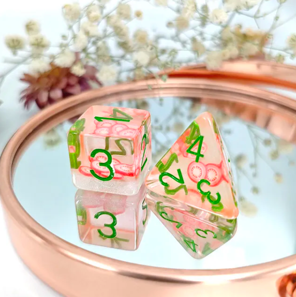 Tomato Themed Dice | 7-Dice Resin Dice Set DND Role Playing Dice (Online Only)