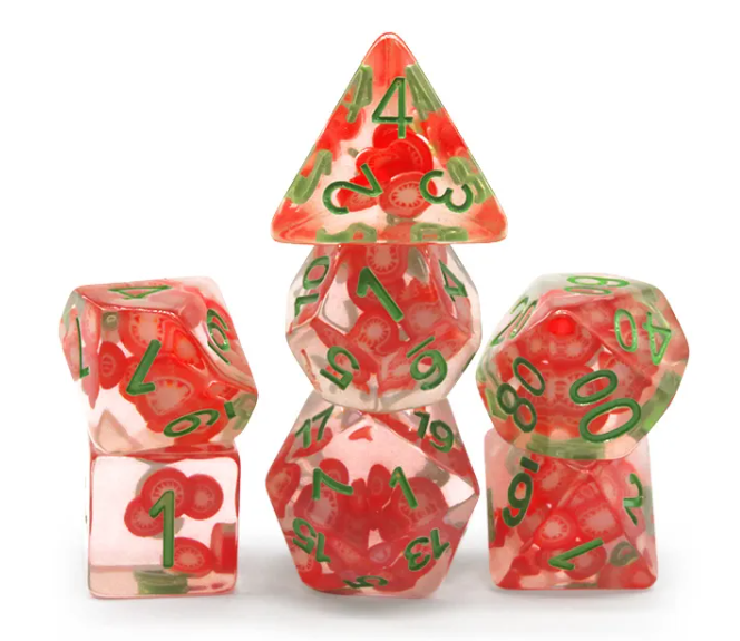Tomato Themed Dice | 7-Dice Resin Dice Set DND Role Playing Dice (Online Only)