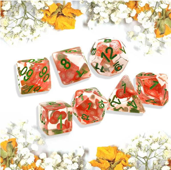 Tomato Themed Dice | 7-Dice Resin Dice Set DND Role Playing Dice (Online Only)