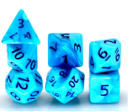 Poseidon's Pain 7-Dice Set Blended Blue w/Blue Numbers Dnd Dice Set (Online Only)