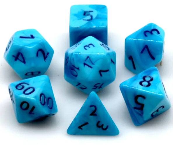 Poseidon's Pain 7-Dice Set Blended Blue w/Blue Numbers Dnd Dice Set (Online Only)
