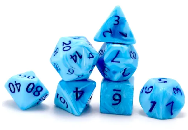 Poseidon's Pain 7-Dice Set Blended Blue w/Blue Numbers Dnd Dice Set (Online Only)