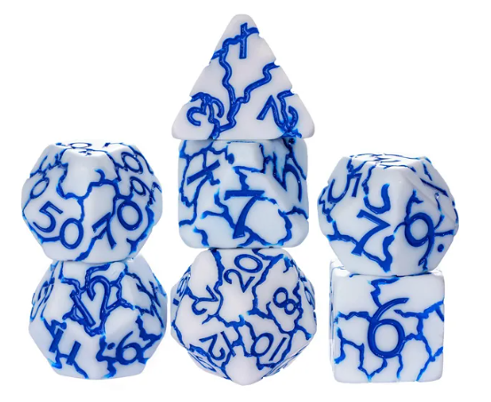 Frost Shard Crackle Nexus: 7-Dice RPG Set White with Blue Crackle Effect (Online Only)