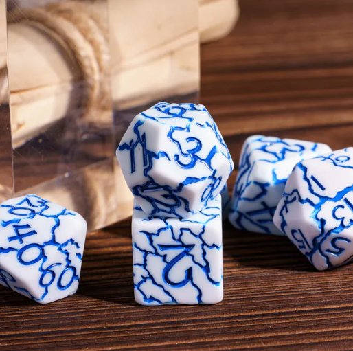 Frost Shard Crackle Nexus: 7-Dice RPG Set White with Blue Crackle Effect (Online Only)