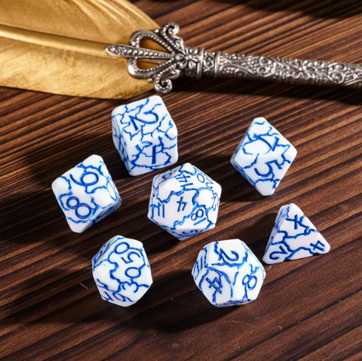 Frost Shard Crackle Nexus: 7-Dice RPG Set White with Blue Crackle Effect (Online Only)