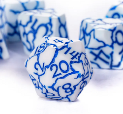Frost Shard Crackle Nexus: 7-Dice RPG Set White with Blue Crackle Effect (Online Only)