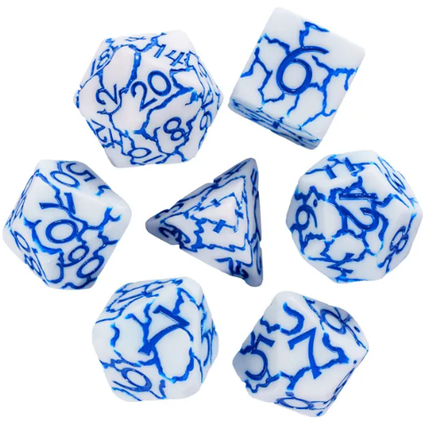 Frost Shard Crackle Nexus: 7-Dice RPG Set White with Blue Crackle Effect (Online Only)