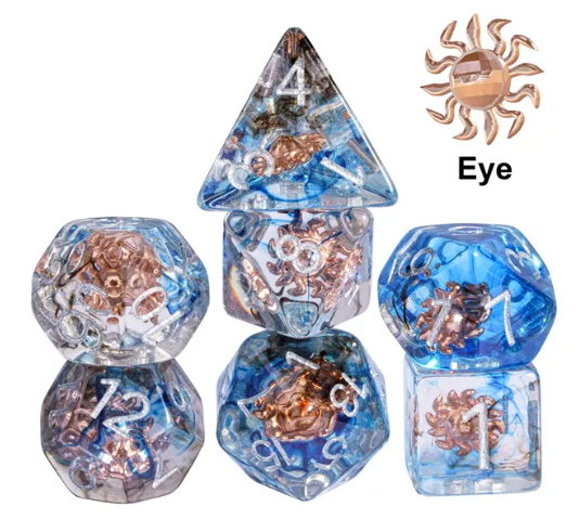 Divine Radiance: Paladin's Celestial Sun Dice Set | Blue & Clear Sun Dice (Online Only)