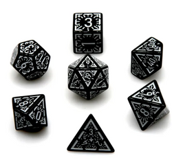 Arcane White Glyph Polyhedral Dice Set | 7-Dice Black & White (Online Only)