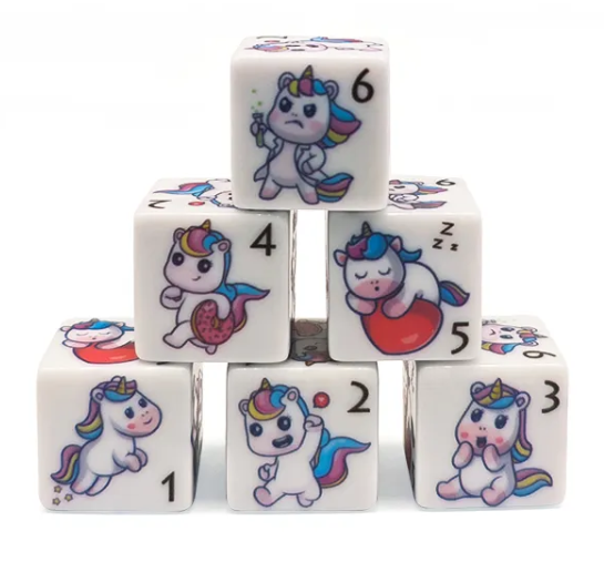 (White) Unicorn Dice | Printed d6 Dice Featuring Fantasy Animal Numbered (Online Only)