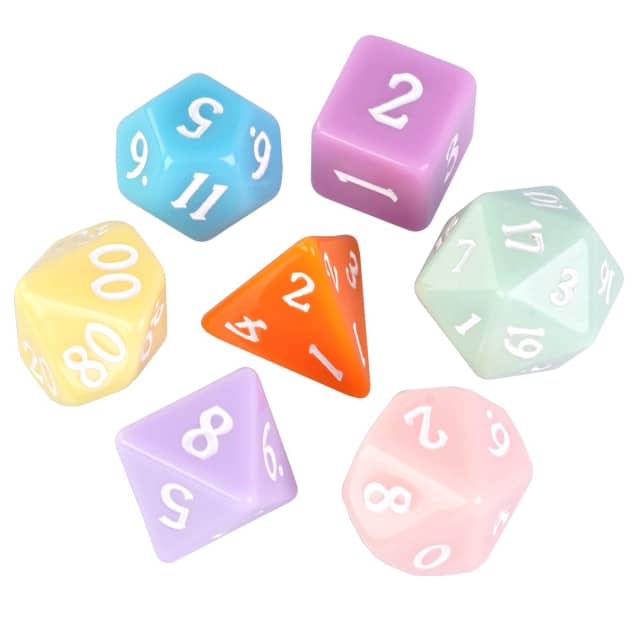 Multi-Color Macaron 7-Dice Set w/White Numbers Pastel Dnd Dice Set (Online Only)