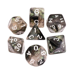 Stellar Explosion 7-Dice Set Black/Silver w/White Numbers Dnd Dice Set (Blacklight reactive) (Online Only)
