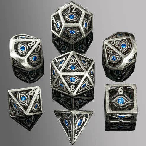 Dragon's Eye Hollow Metal Dice Set - Aqua Blue Gems (ONLINE ORDER ONLY)