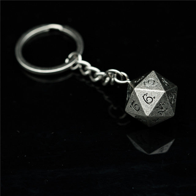 Nickel D20 Keychain Featuring Metal Dragon Font d20 (Online Only)