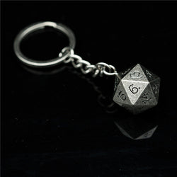 Nickel D20 Keychain Featuring Metal Dragon Font d20 (Online Only)