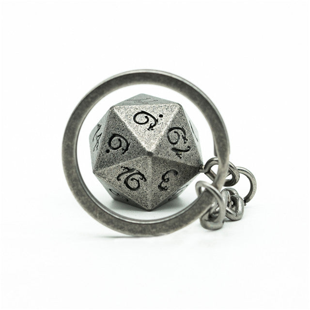 Nickel D20 Keychain Featuring Metal Dragon Font d20 (Online Only)