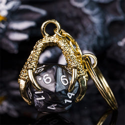 Claw Black D20 Keychain Featuring Gold Metal Dragon Claw + d20 (Online Only)