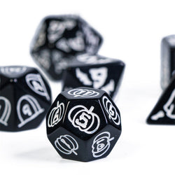 Halloween Black w/White | Pumpkin/Ghost/Bat/Cauldron 7-Dice Set DND (Online Only)