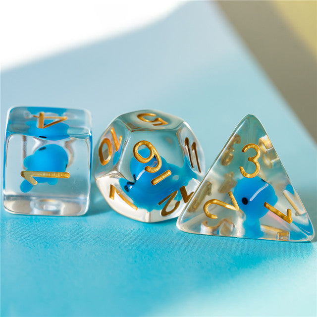 Blue Whale Dice Clear Dice w/ Blue Whales 7-Dice Set Rpg (Online Only)