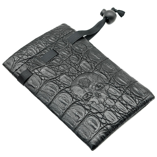 Leather Dice Bag with Skull sporting d20 Tattoo (Online Only)